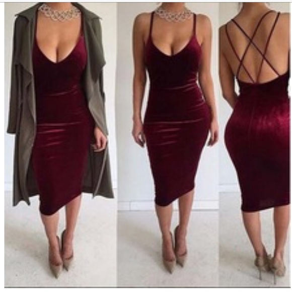 burgundy midi bodycon dress